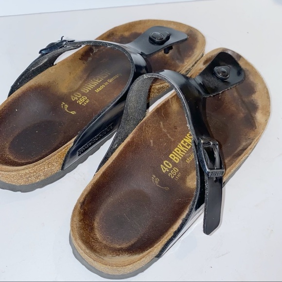 Birkenstock Gizeh Birko-Flor Black Patent Size 40 Narrow Fit - Picture 4 of 11